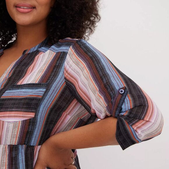 *BOGO FREE* 4X Torrid Emma Babydoll Chiffon Tunic Blouse Striped Women's Top - Picture 5 of 11